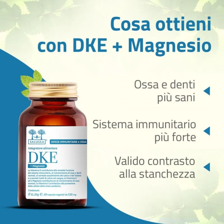 DKE + Magnesio Salugea | Vitamina D3, K2, E 60 Capsule